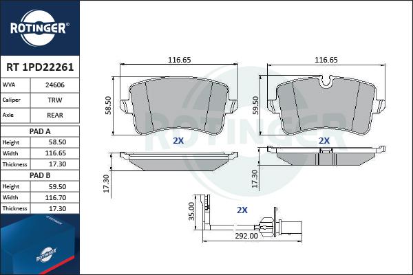 Rotinger RT 1PD22261 - Brake Pad Set, disc brake autospares.lv