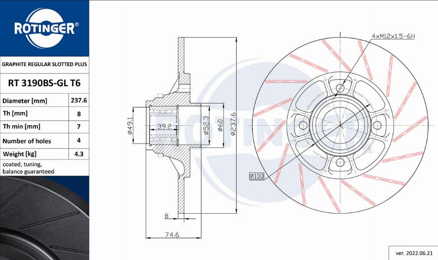 Rotinger RT 3190BS-GL T6 - Brake Disc autospares.lv