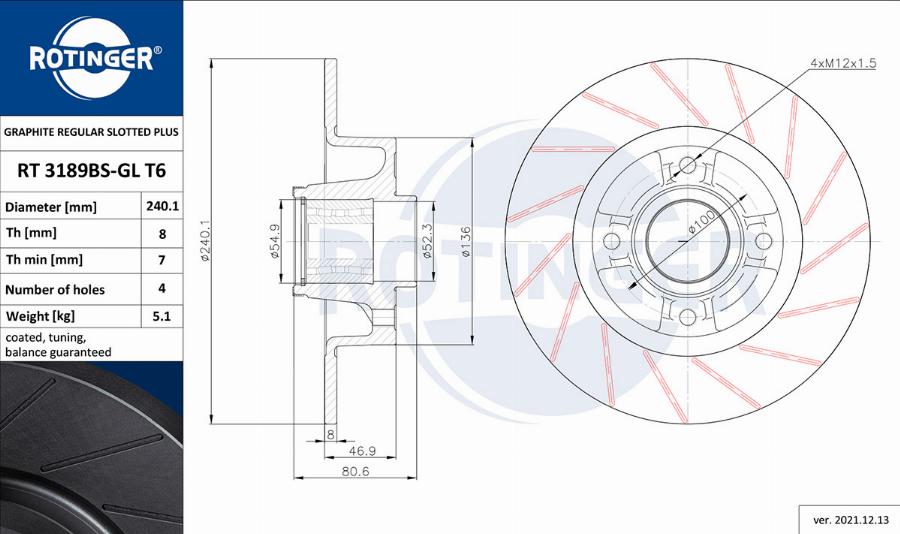 Rotinger RT 3189BS-GL T6 - Brake Disc autospares.lv