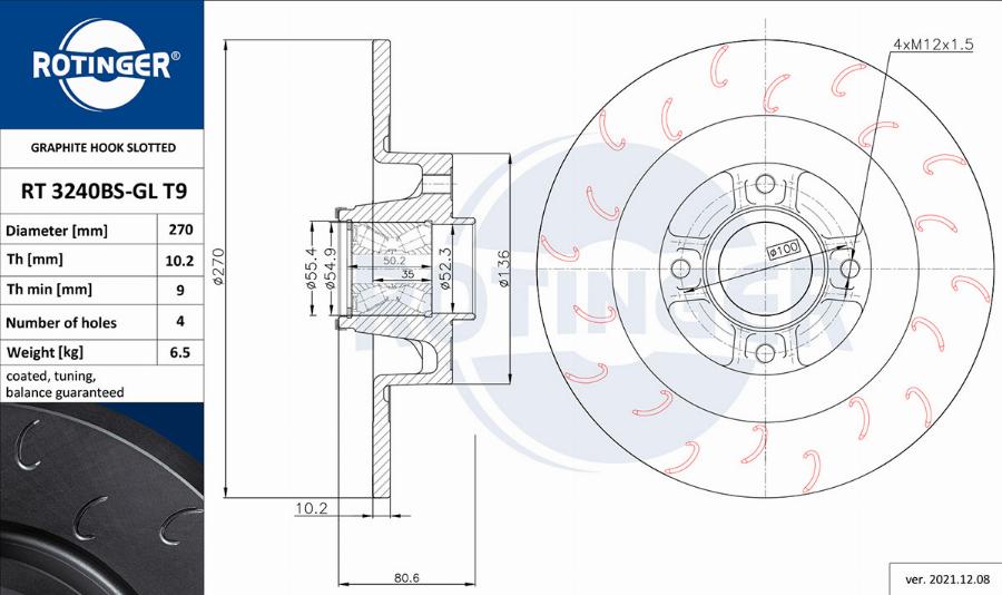 Rotinger RT 3240BS-GL T9 - Brake Disc autospares.lv