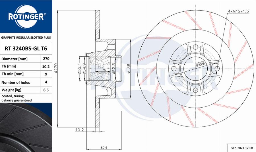 Rotinger RT 3240BS-GL T6 - Brake Disc autospares.lv