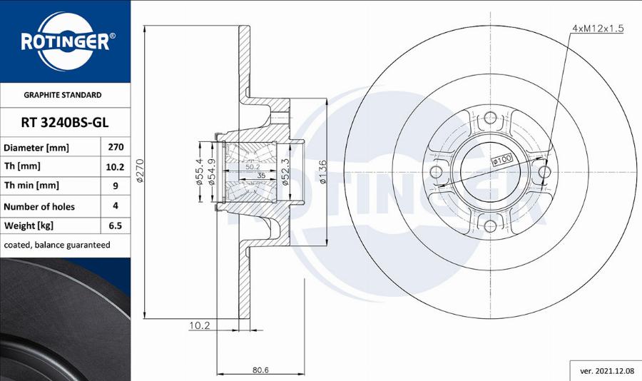 Rotinger RT 3240BS-GL - Brake Disc autospares.lv