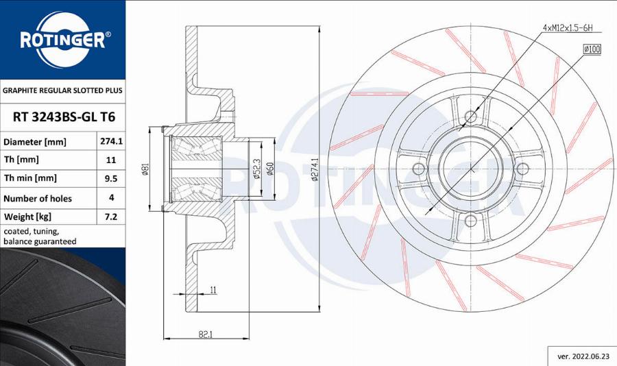 Rotinger RT 3243BS-GL T6 - Brake Disc autospares.lv