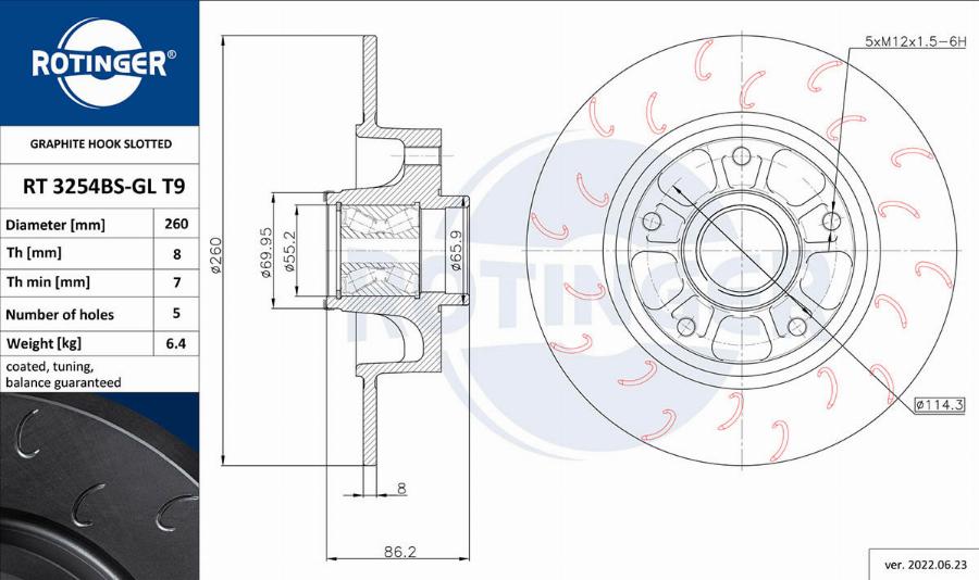 Rotinger RT 3254BS-GL T9 - Brake Disc autospares.lv