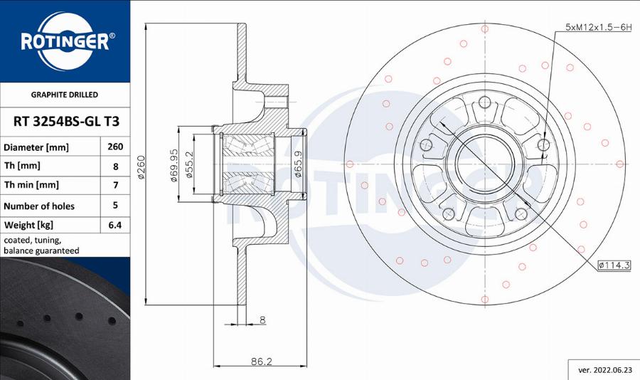 Rotinger RT 3254BS-GL T3 - Brake Disc autospares.lv