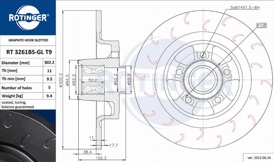 Rotinger RT 3261BS-GL T9 - Brake Disc autospares.lv