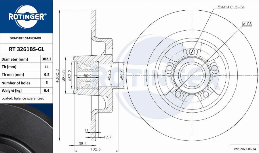 Rotinger RT 3261BS-GL - Brake Disc autospares.lv