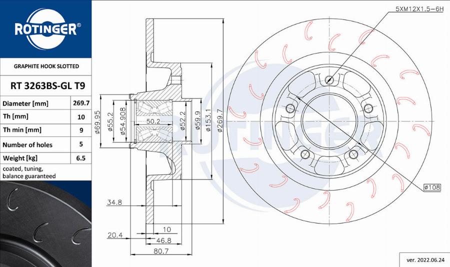 Rotinger RT 3263BS-GL T9 - Brake Disc autospares.lv