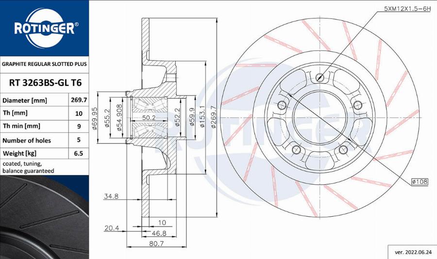 Rotinger RT 3263BS-GL T6 - Brake Disc autospares.lv