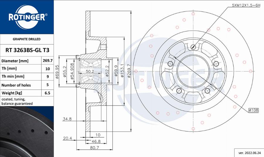 Rotinger RT 3263BS-GL T3 - Brake Disc autospares.lv