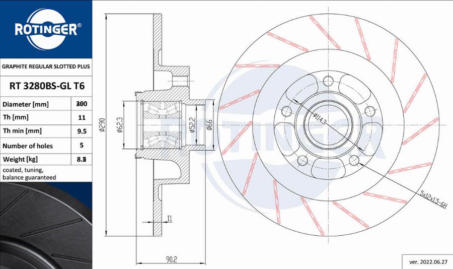 Rotinger RT 3284BS-GL T6 - Brake Disc autospares.lv