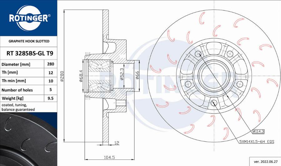 Rotinger RT 3285BS-GL T9 - Brake Disc autospares.lv