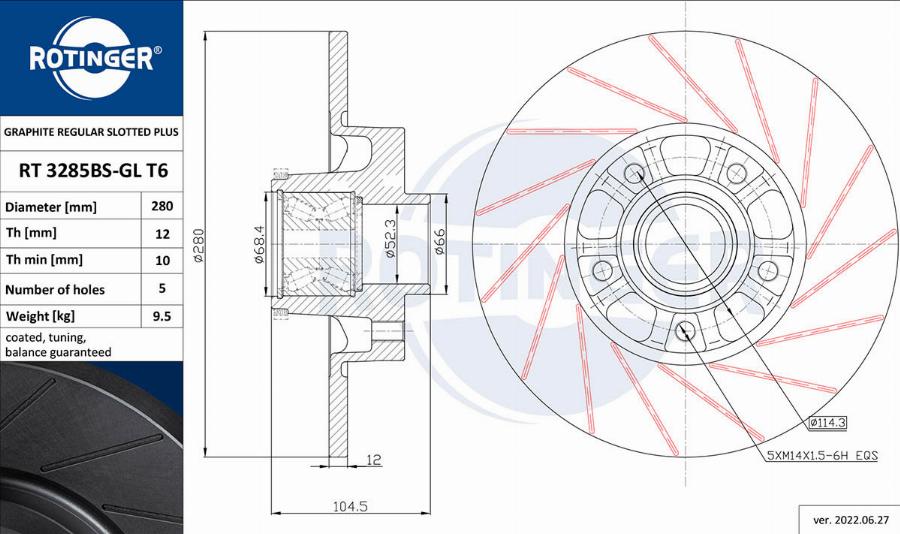 Rotinger RT 3285BS-GL T6 - Brake Disc autospares.lv