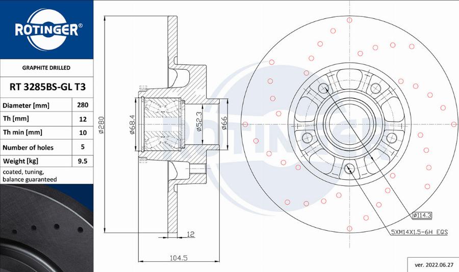 Rotinger RT 3285BS-GL T3 - Brake Disc autospares.lv