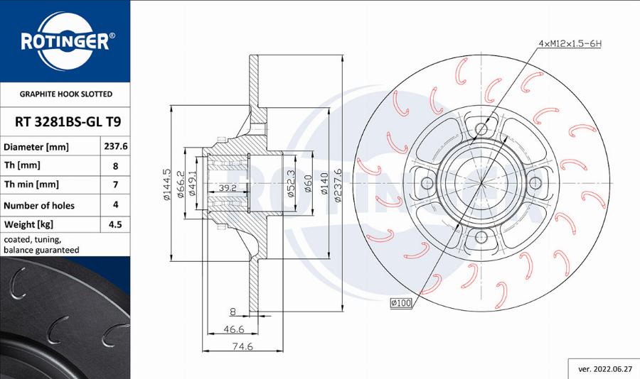 Rotinger RT 3281BS-GL T9 - Brake Disc autospares.lv