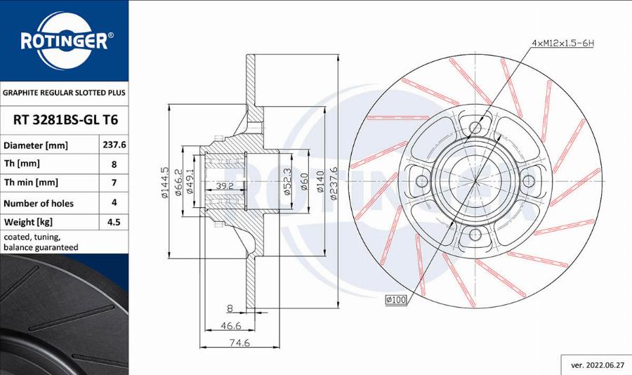 Rotinger RT 3281BS-GL T6 - Brake Disc autospares.lv