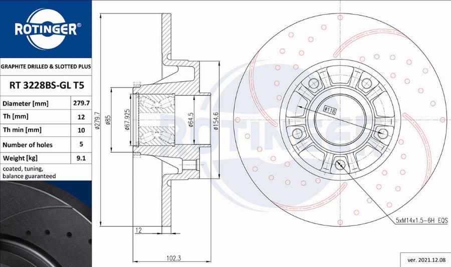 Rotinger RT 3228BS-GL T5 - Brake Disc autospares.lv