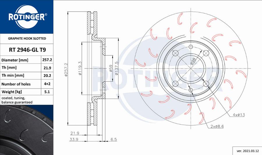 Rotinger RT 2946-GL T9 - Brake Disc autospares.lv