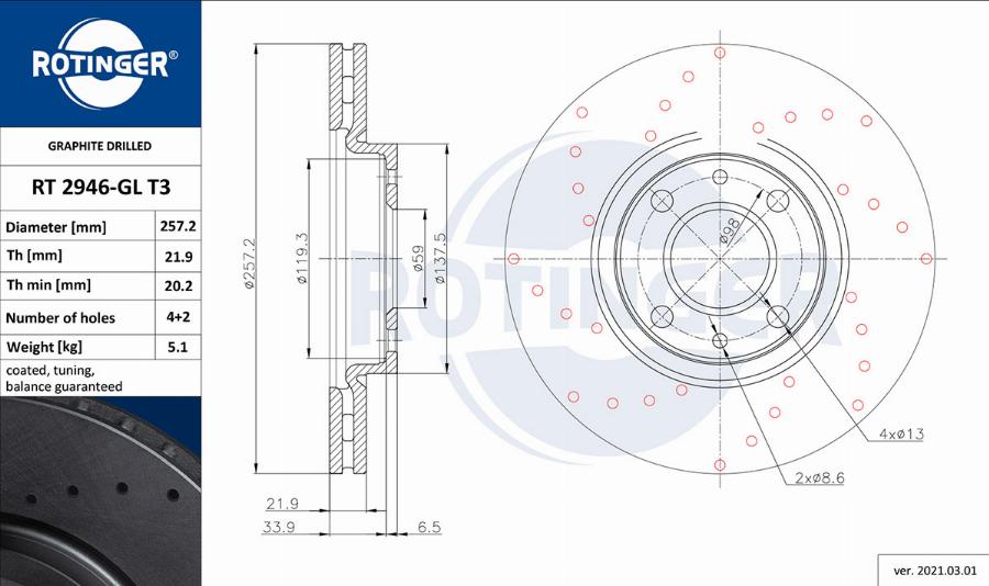 Rotinger RT 2946-GL T3 - Brake Disc autospares.lv