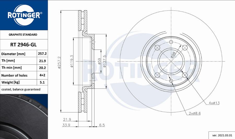 Rotinger RT 2946-GL - Brake Disc autospares.lv