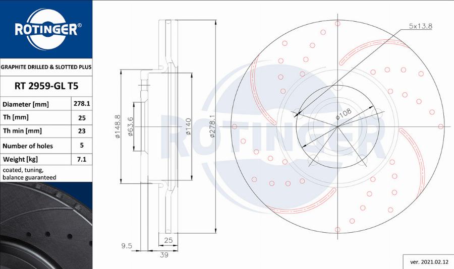 Rotinger RT 2959-GL T5 - Brake Disc autospares.lv