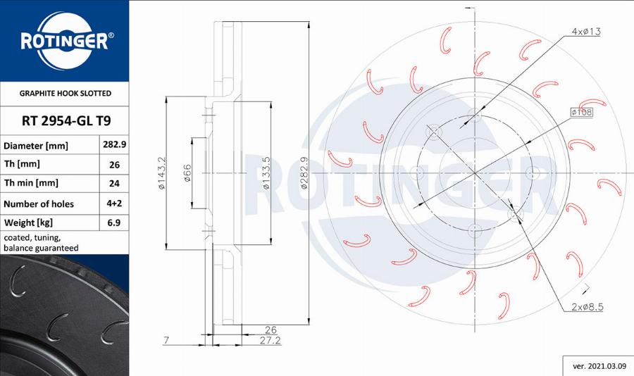 Rotinger RT 2954-GL T9 - Brake Disc autospares.lv