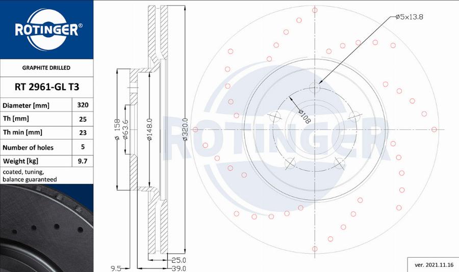 Rotinger RT 2961-GL T3 - Brake Disc autospares.lv