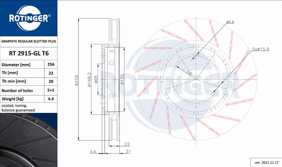 Rotinger RT 2915-GL T6 - Brake Disc autospares.lv