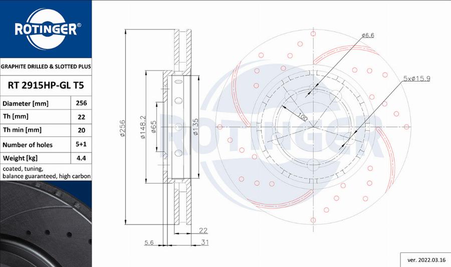 Rotinger RT 2915HP-GL T5 - Brake Disc autospares.lv