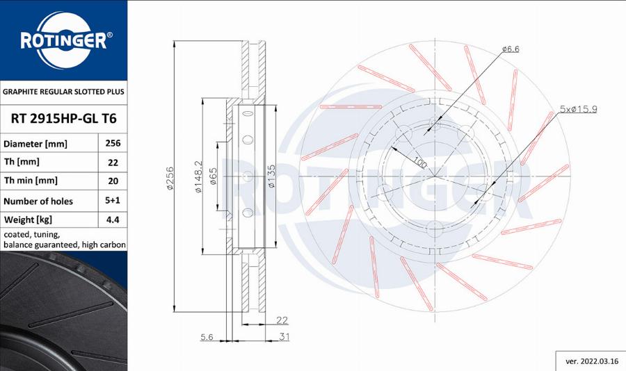 Rotinger RT 2915HP-GL T6 - Brake Disc autospares.lv