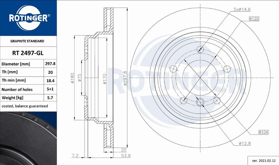 Rotinger RT 2497-GL - Brake Disc autospares.lv