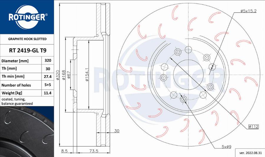 Rotinger RT 2419-GL T9 - Brake Disc autospares.lv