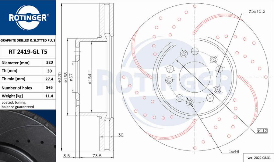 Rotinger RT 2419-GL T5 - Brake Disc autospares.lv