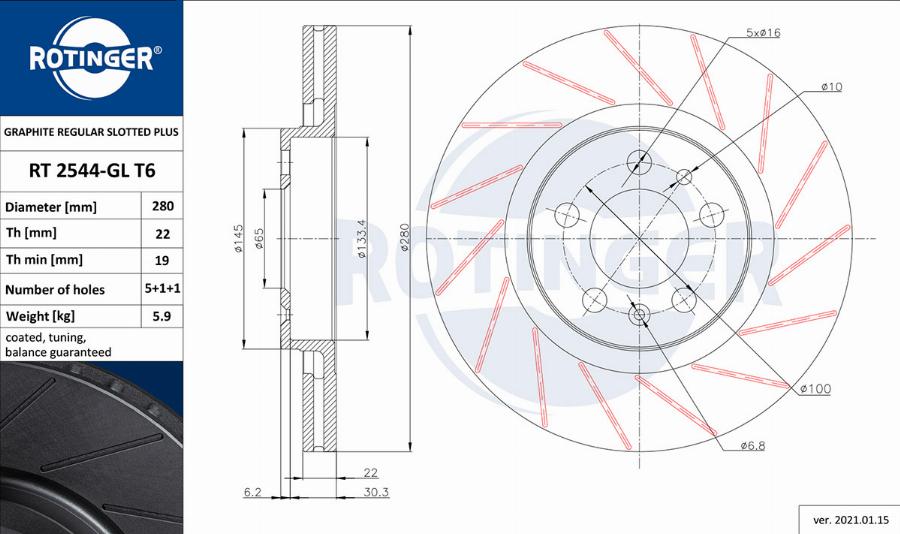 Rotinger RT 2544-GL T6 - Brake Disc autospares.lv