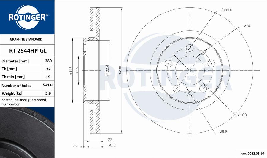 Rotinger RT 2544HP-GL - Brake Disc autospares.lv