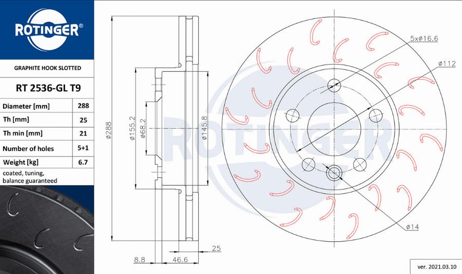 Rotinger RT 2536-GL T9 - Brake Disc autospares.lv