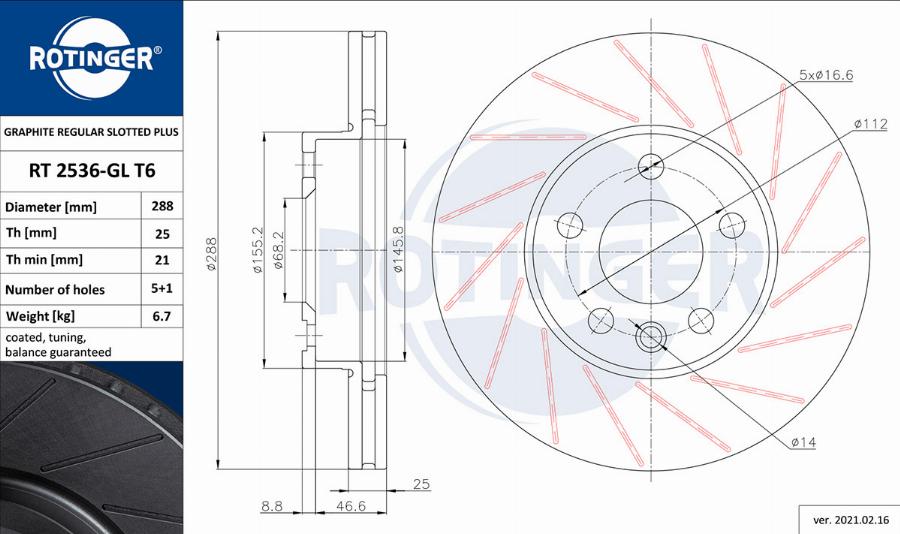 Rotinger RT 2536-GL T6 - Brake Disc autospares.lv