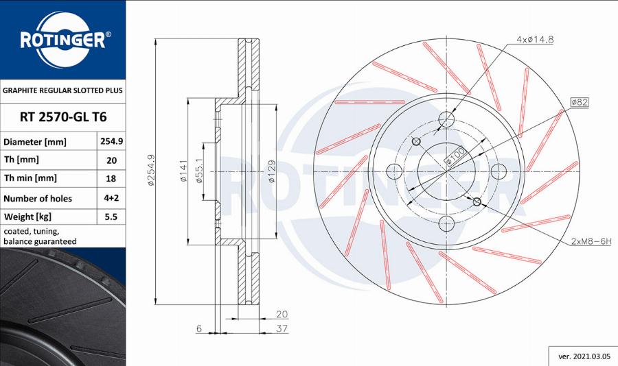 Rotinger RT 2570-GL T6 - Brake Disc autospares.lv