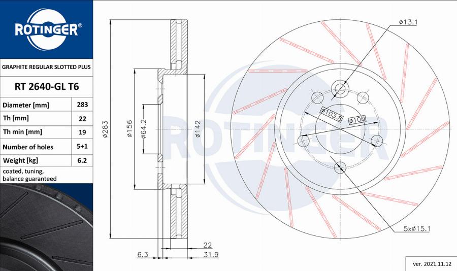 Rotinger RT 2640-GL T6 - Brake Disc autospares.lv