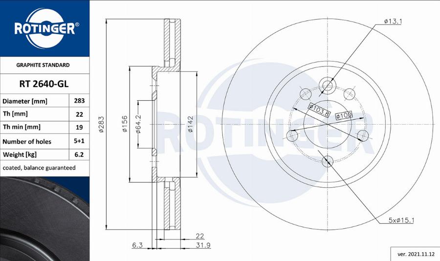 Rotinger RT 2640-GL - Brake Disc autospares.lv