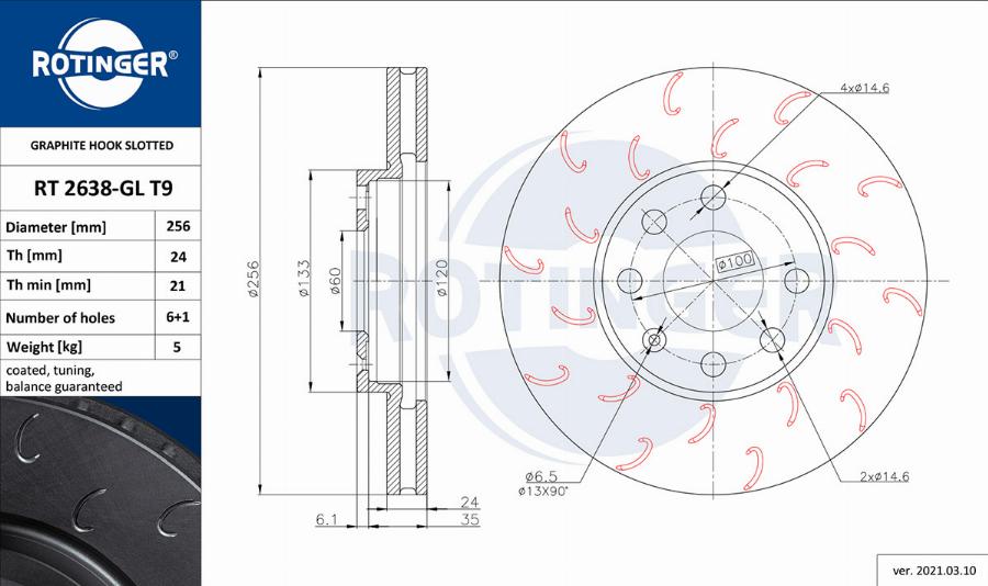 Rotinger RT 2638-GL T9 - Brake Disc autospares.lv