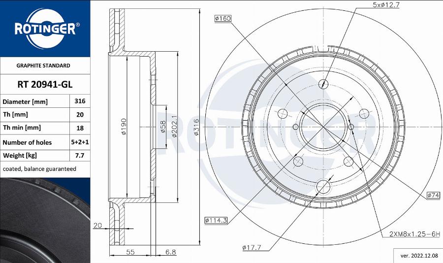 Rotinger RT 20941-GL - Brake Disc autospares.lv