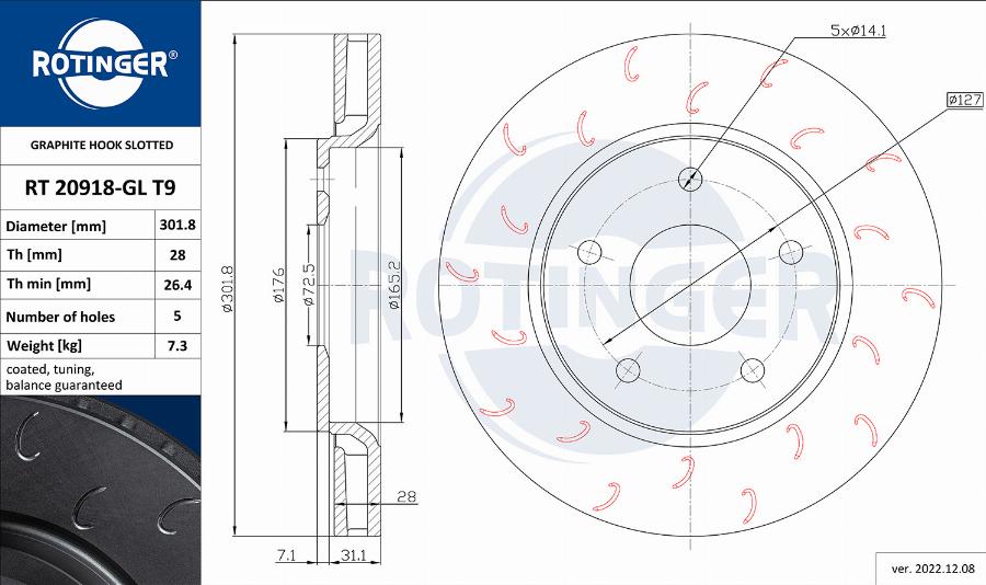 Rotinger RT 20918-GL T9 - Brake Disc autospares.lv