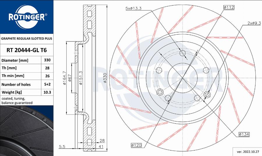 Rotinger RT 20444-GL T6 - Brake Disc autospares.lv