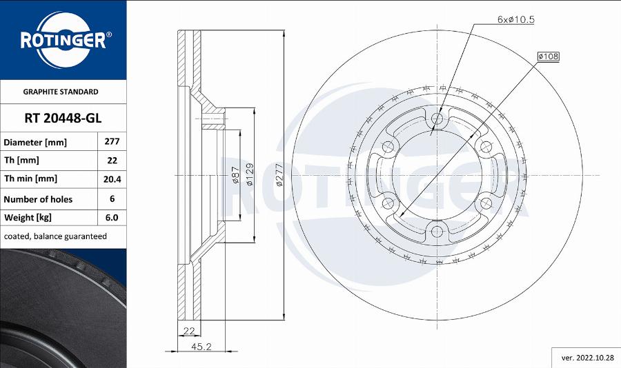 Rotinger RT 20448-GL - Brake Disc autospares.lv