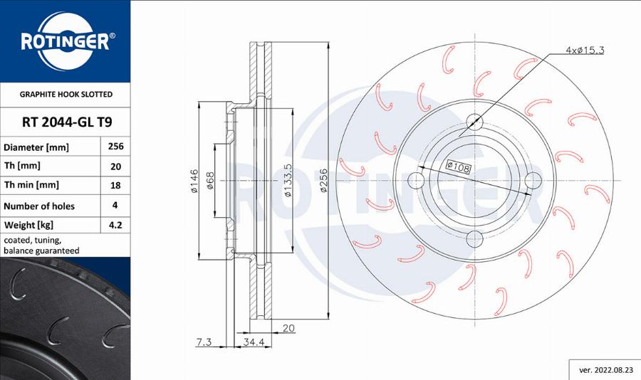 Rotinger RT 2044-GL T9 - Brake Disc autospares.lv