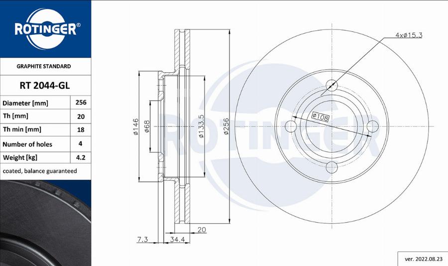 Rotinger RT 2044-GL - Brake Disc autospares.lv