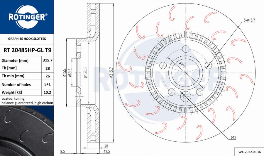 Rotinger RT 20485HP-GL T9 - Brake Disc autospares.lv