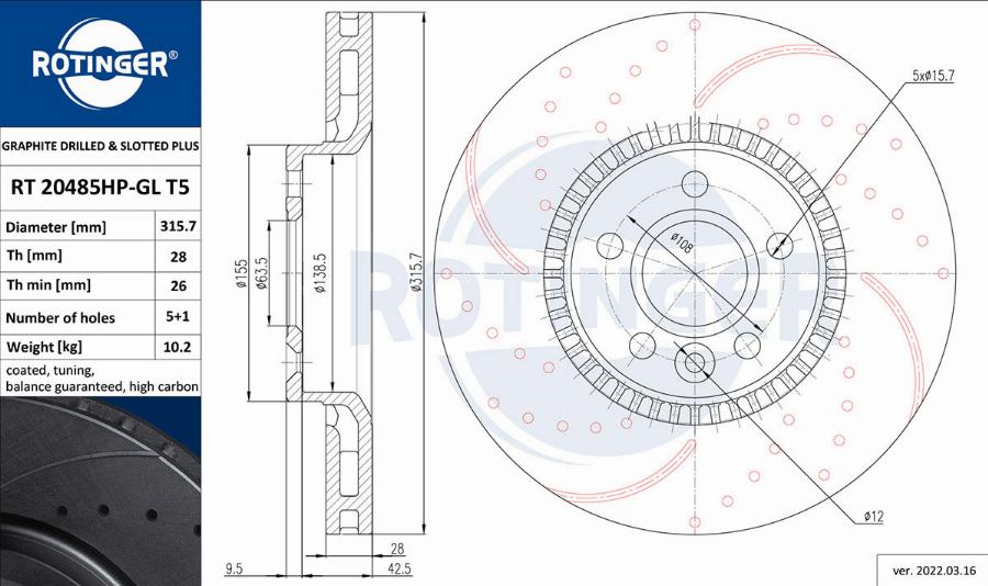 Rotinger RT 20485HP-GL T5 - Brake Disc autospares.lv