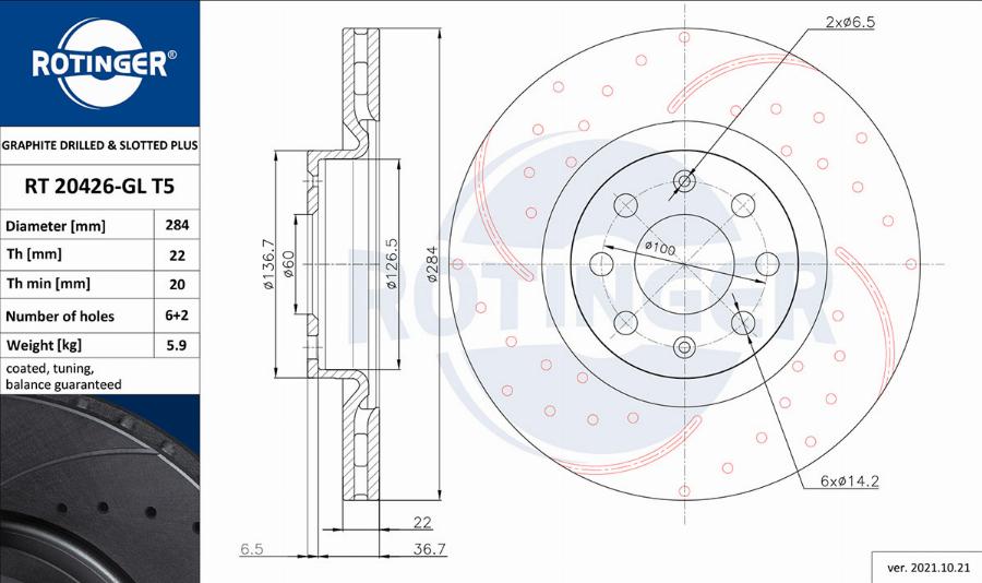 Rotinger RT 20426-GL T5 - Brake Disc autospares.lv